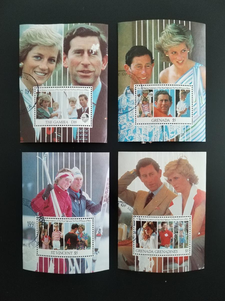 1991 4x výročí svatby Charlese a Diany, různé vady