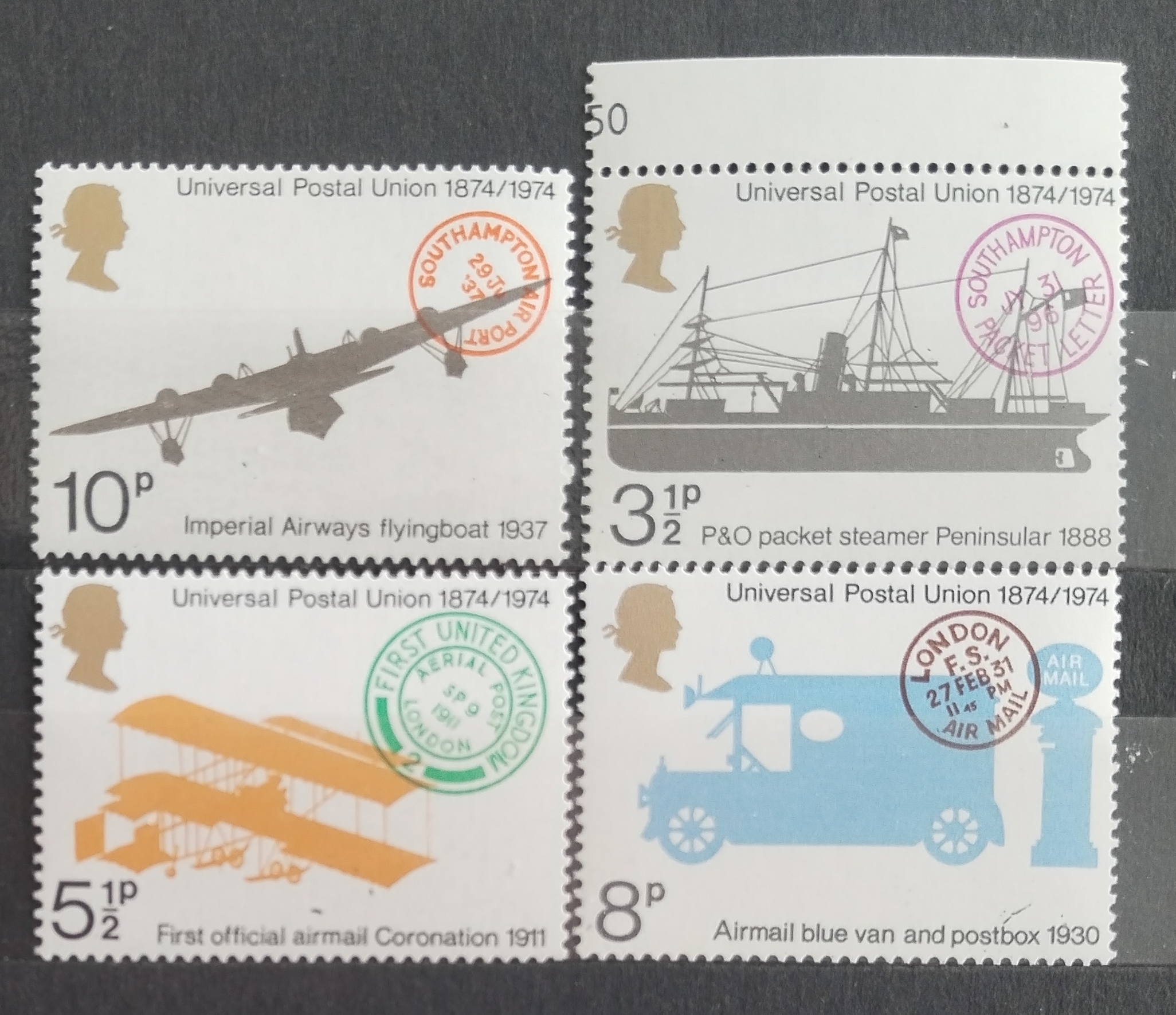 Velká Británie 1974 Výročí UPU, Lodě, Auta