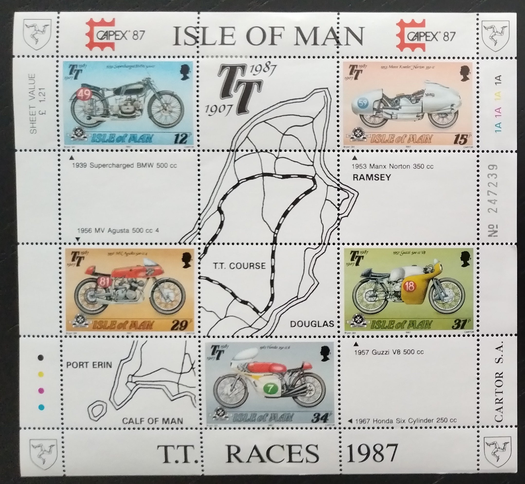 Ostrov Man 1987 Výročí závodů motorek, Motocykly a sport, Mapy