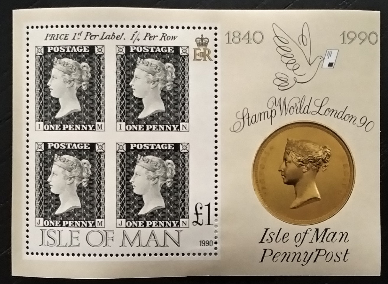 Ostrov Man 1990 Výročí první známky světa Penny Black