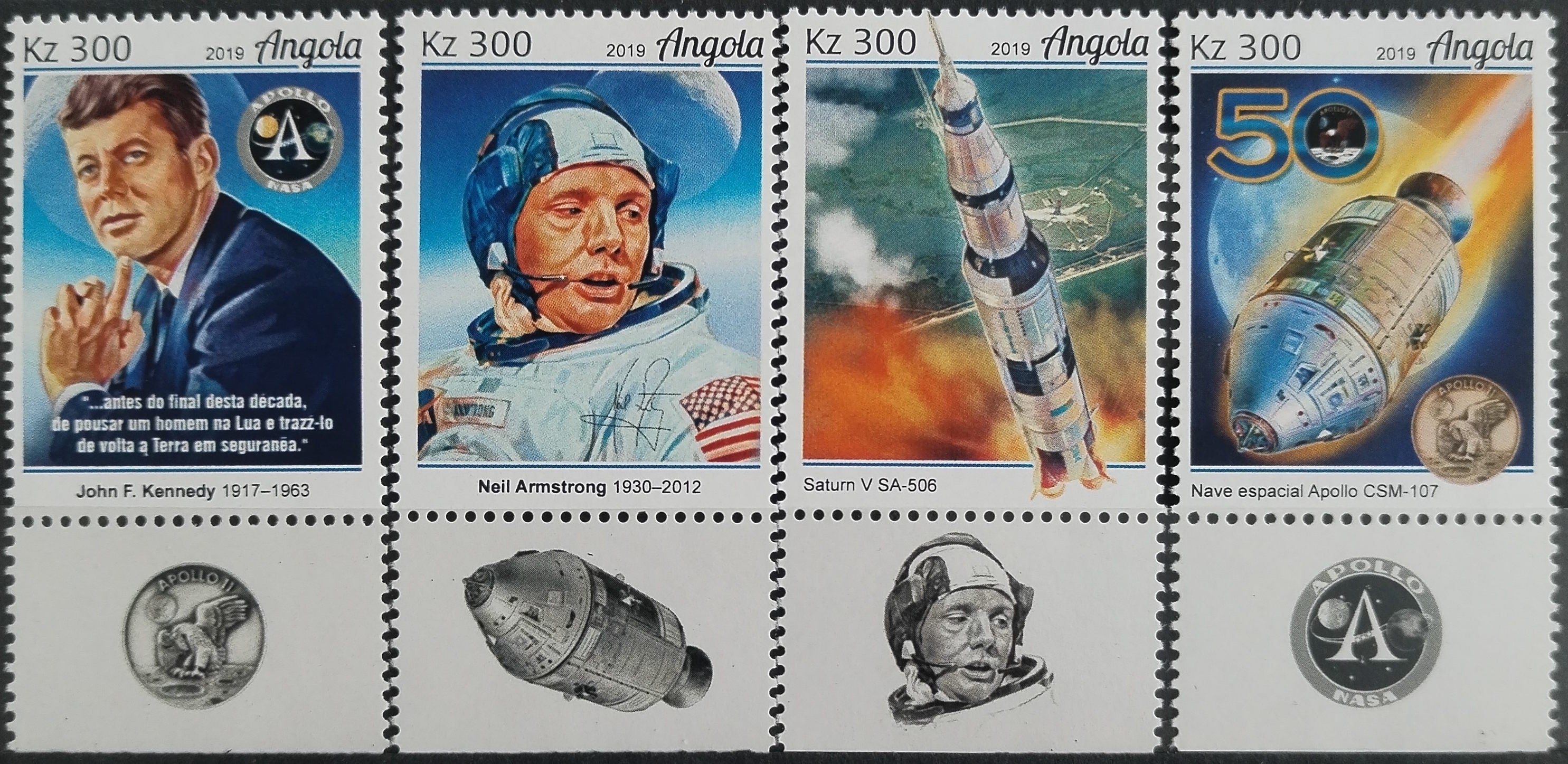 Angola 2019 Neil Armstrong a vesmír, Apollo, Kosmos