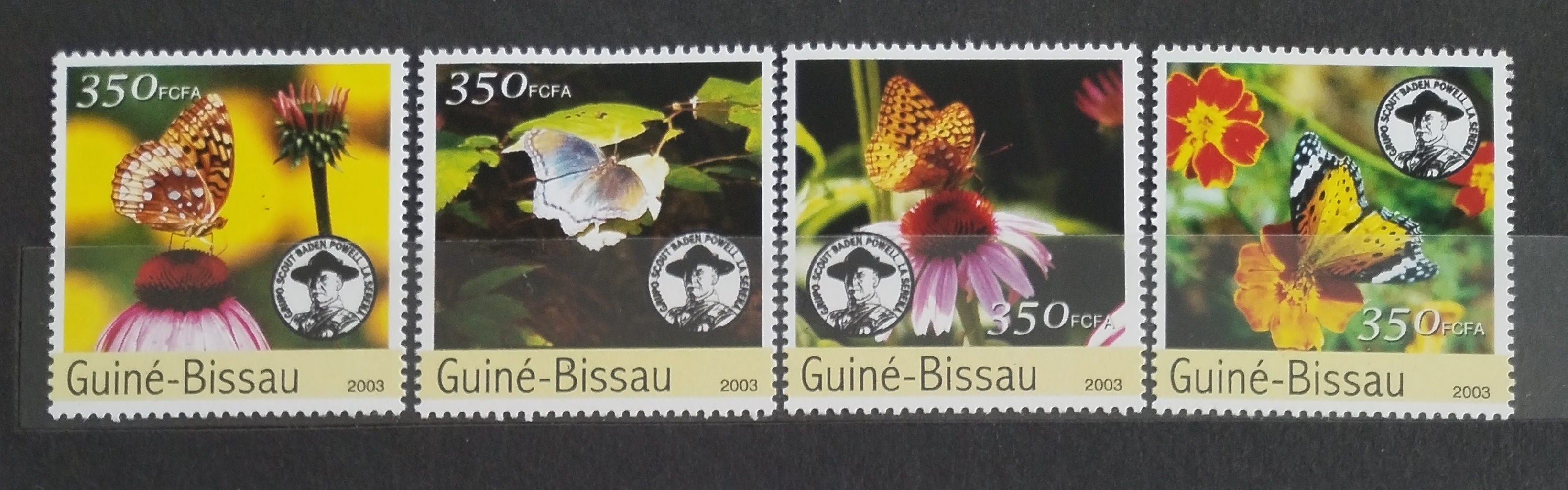 Guinea Bissau 2003 Motýli a skaut sir Baden Powell