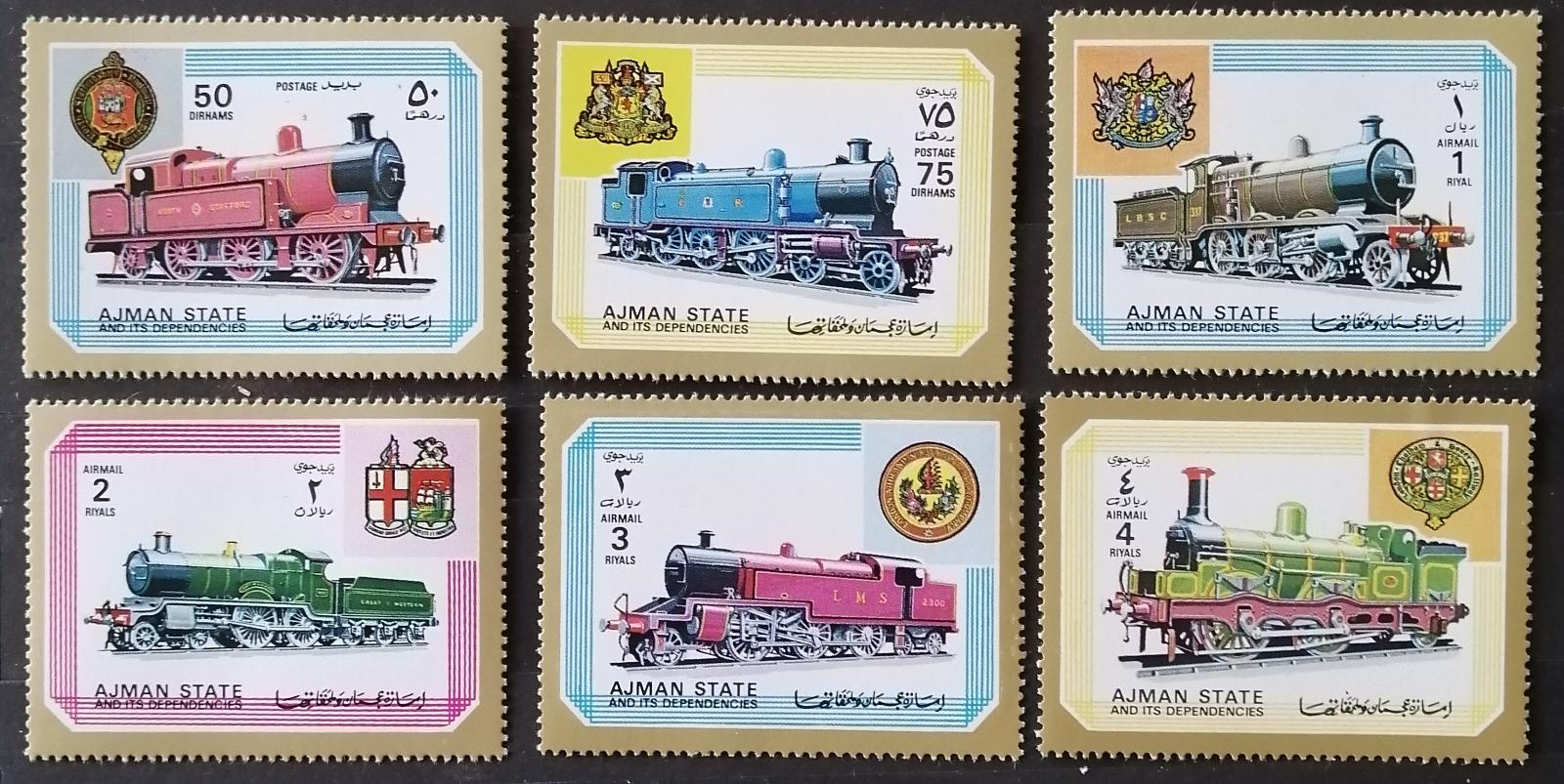 Adžmán/Ajman 1972 Mi.1850-5 6€ Parní lokomotivy, vlaky a železnice