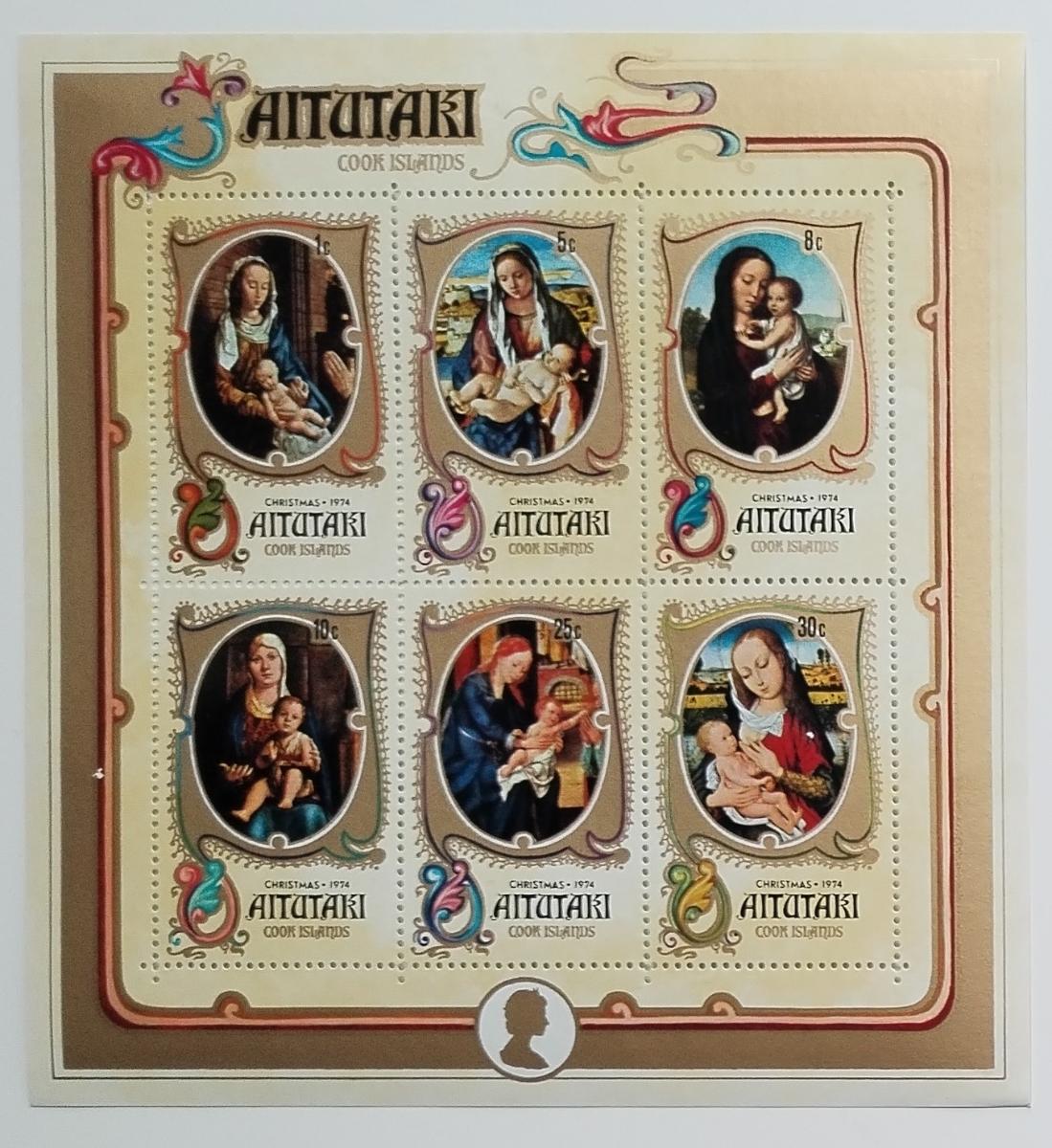 Aitutaki 1974 Bl.3 Vánoce a Madonna, Ježíšek a umění