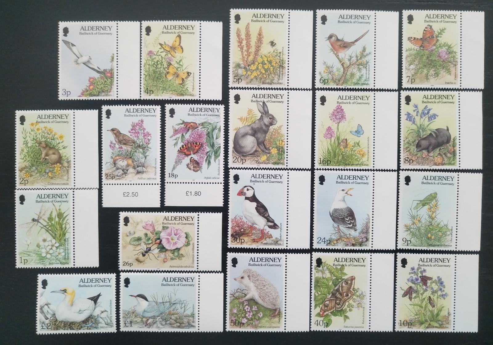 Alderney 1994 Definitiva - Fauna a flora ostrova s dotisky 1996