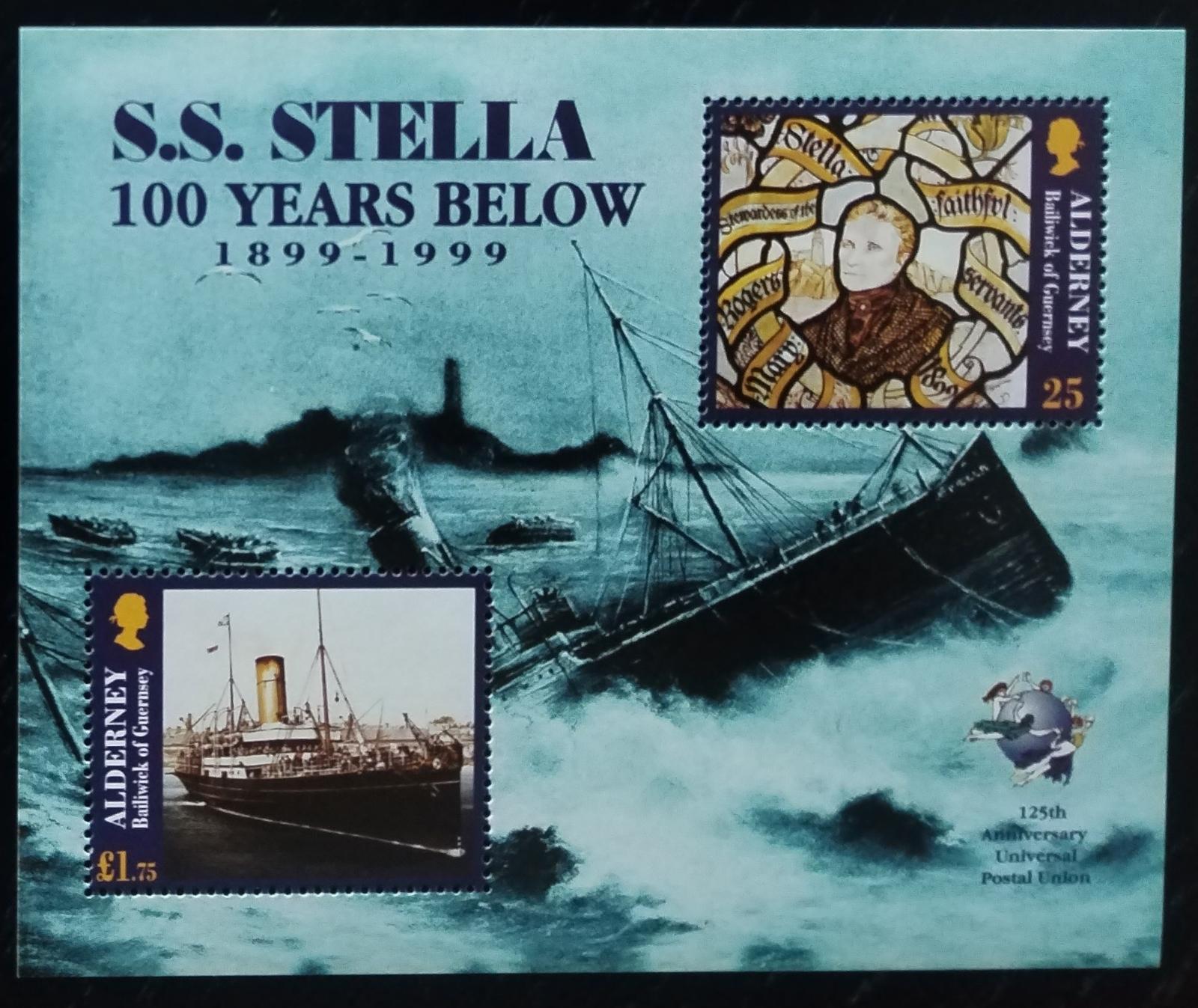 Alderney 1999 Výročí Světové poštovní unie a vrak lodě