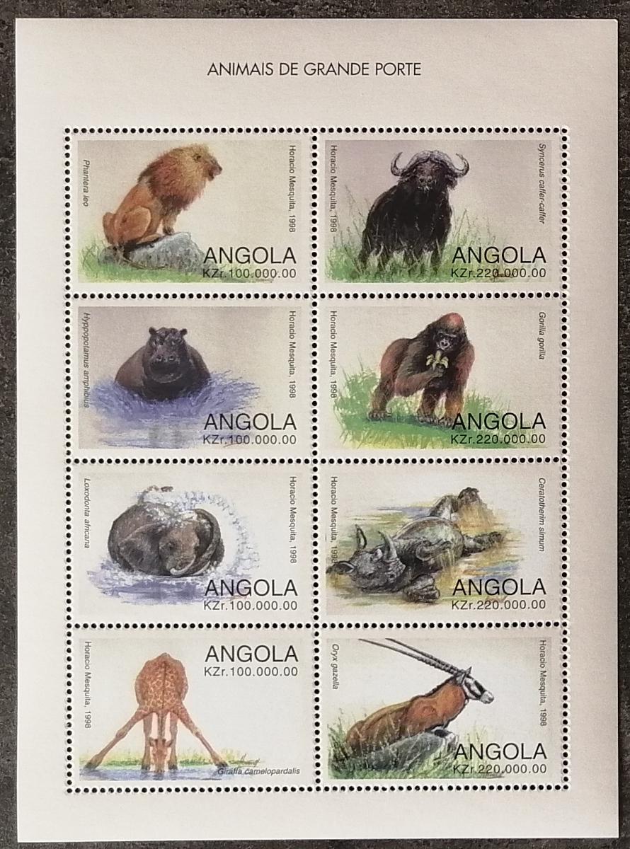 Angola 1998 12€ Africká fauna, Lvi, Hroši, Gorily, Žirafy, Sloni