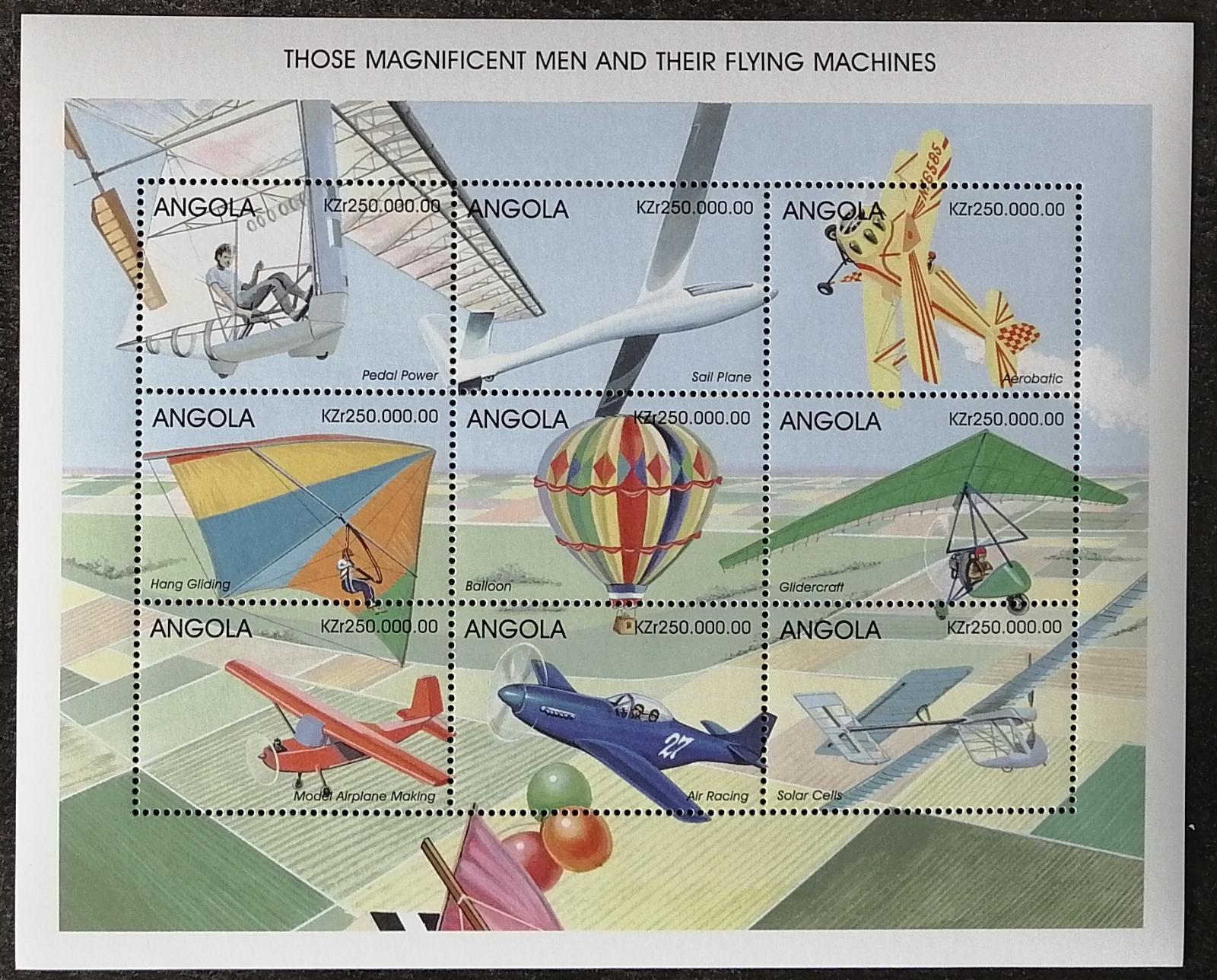 Angola 1998 8€ Historie letectví, Letadla, Balóny a rogala
