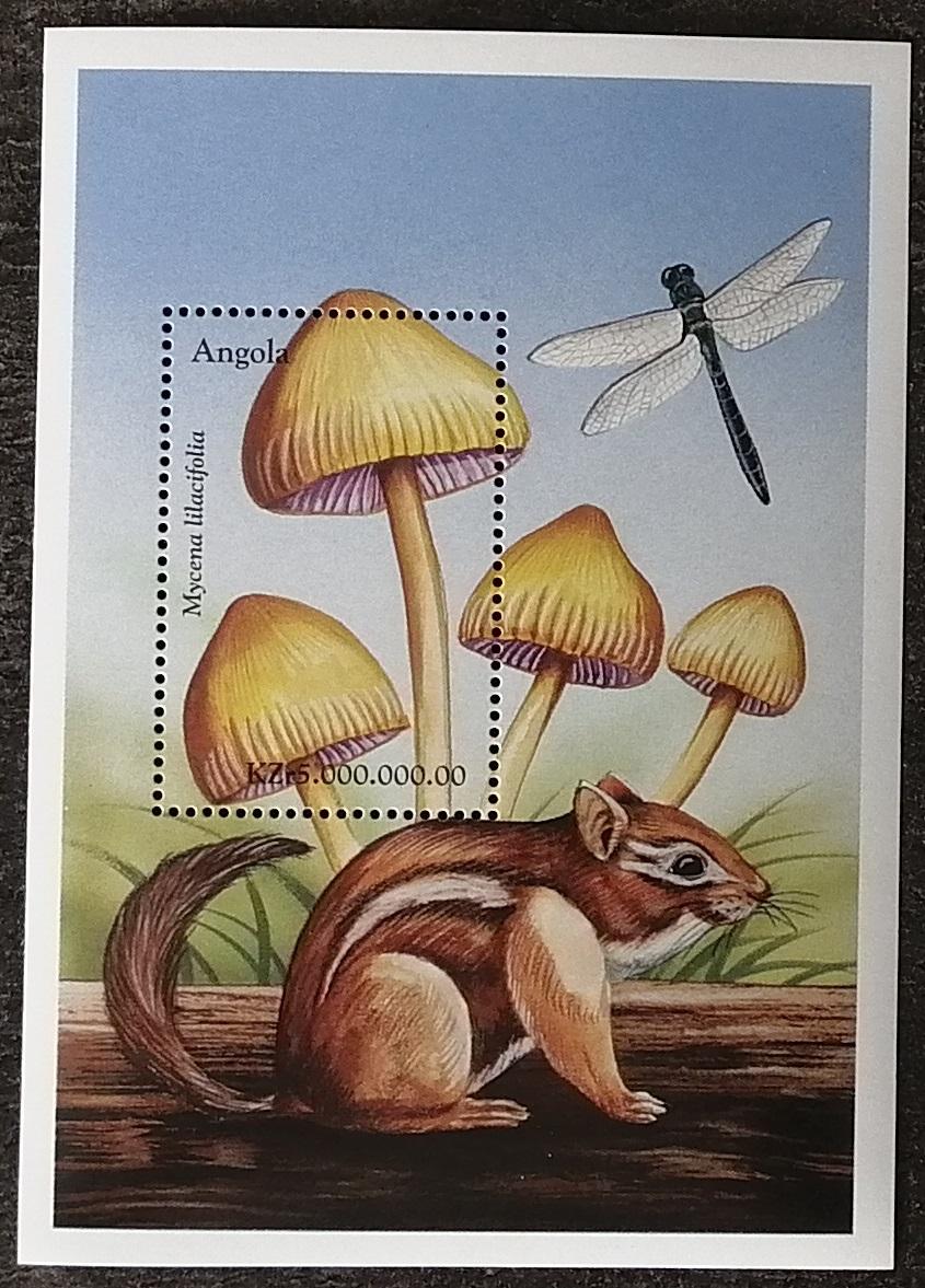Angola 1999 Bl.64 5,5€ Houby a flora lesů, Mycena lilacifolia