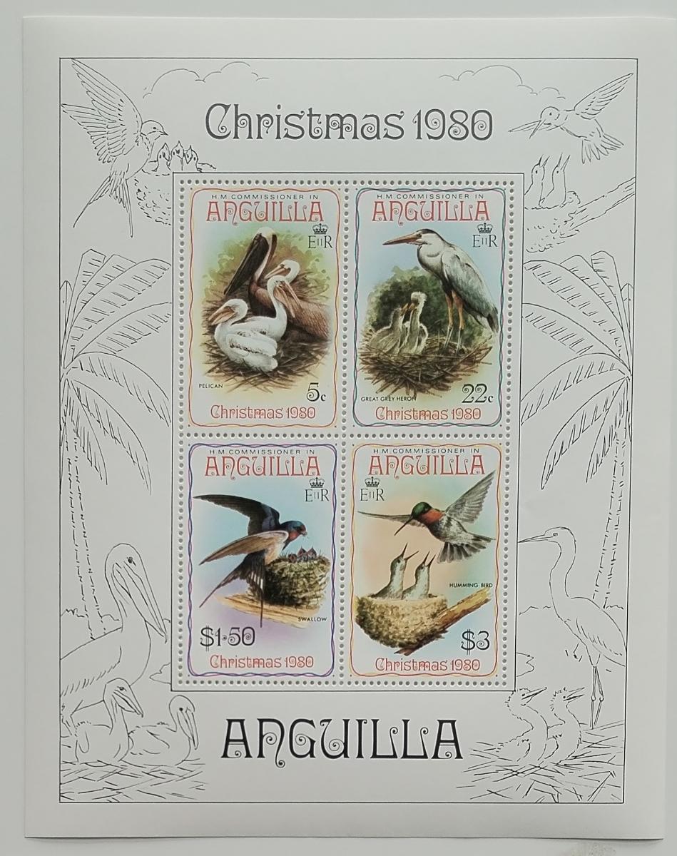 Anguilla 1980 Bl.34 12€ Vánoce a ostrovní ptáci, Mořští pelikáni
