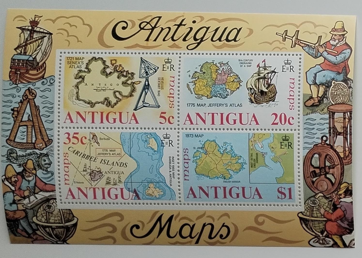 Antigua 1975 Bl.20 5€ Staré a historické mapy ostrova, Kartografie