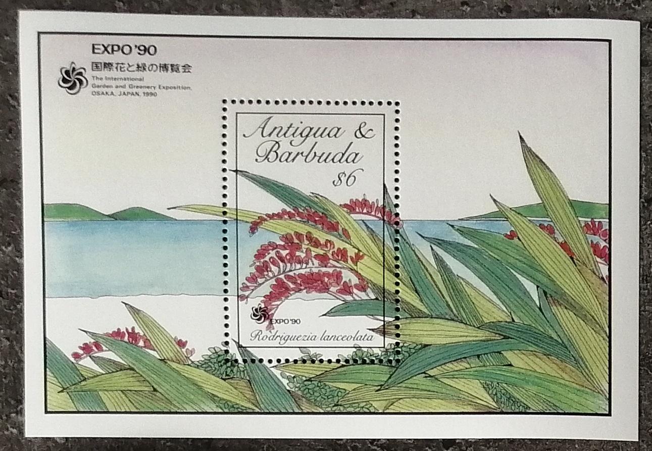 Antigua & Barbuda 1990 Bl.176 6€ EXPO Osaka, Orchideje a květiny tropů