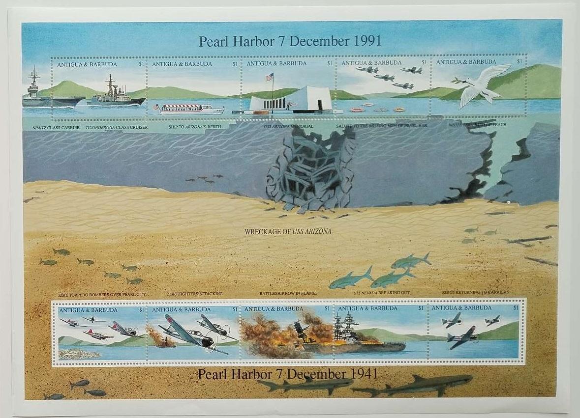 Antigua & Barbuda 1991 20€ 50 let útoku na Pearl Harbor, Lodě, Letadla