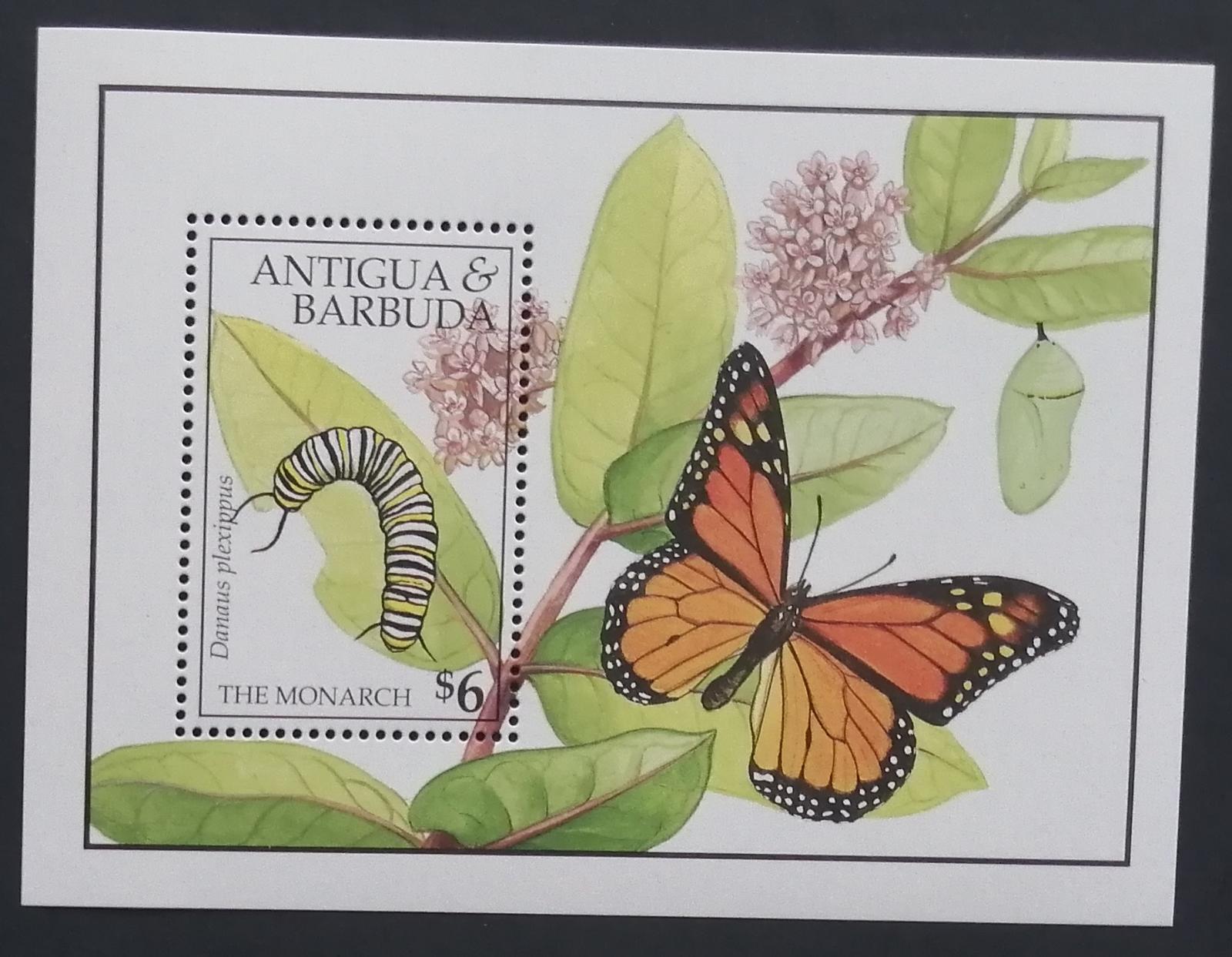 Antigua & Barbuda 1991 Bl.199 10€ Motýli, Monarcha, hmyz a květiny