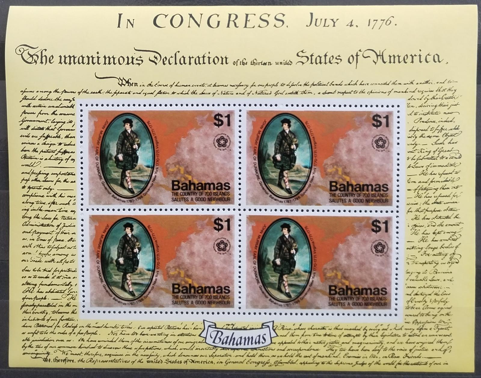 Bahamy 1976 Výročí USA, John Murray, Earl of Dunmore v aršíku
