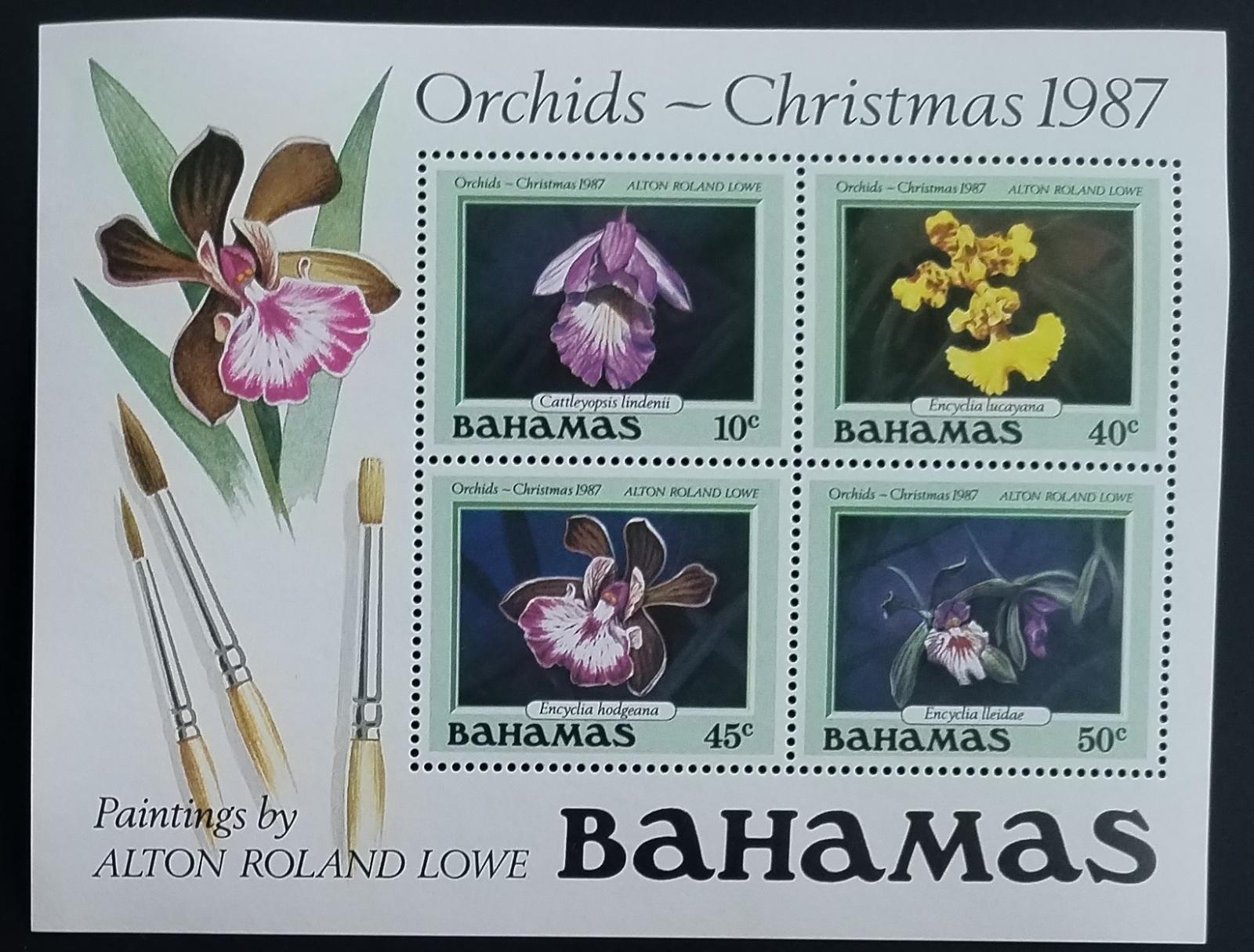 Bahamy 1987 Vánoce a narození Ježíše, květiny a orchideje, hledané!