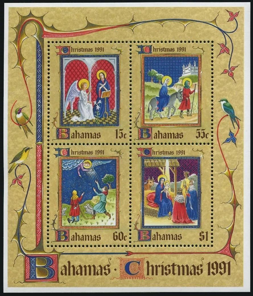 Bahamy 1991 Vánoce a středověké umění, Iluminace, Ježíšek a Marie