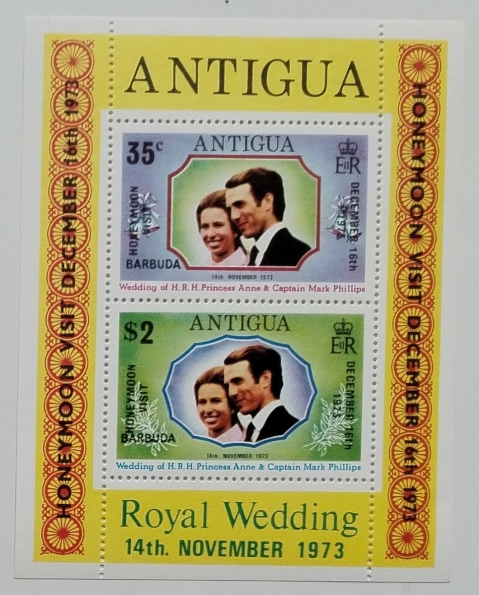 Barbuda 1973 Přetisky líbánek princezny Anne