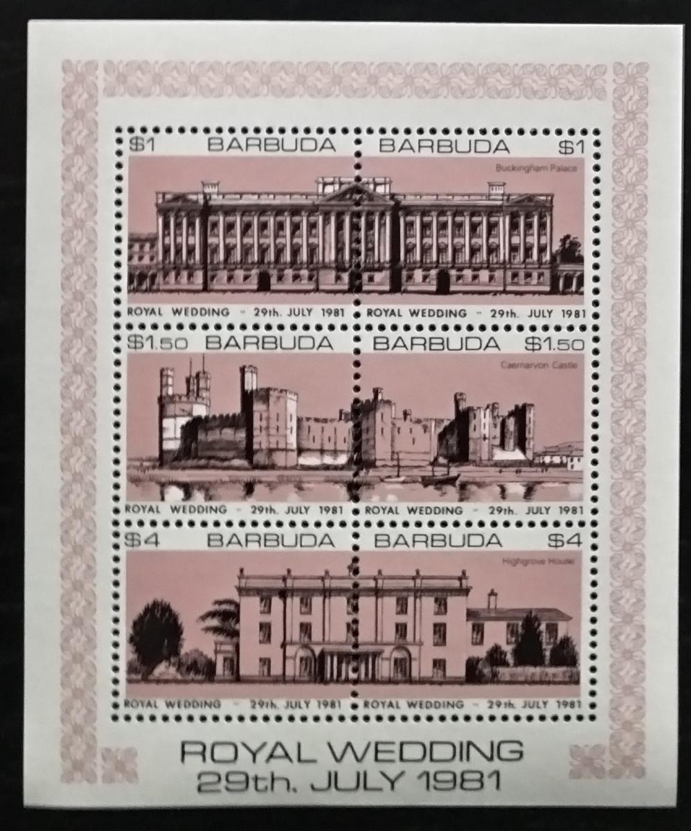 Barbuda 1981 Svatba princezny Diany a krále Karla III. & Paláce