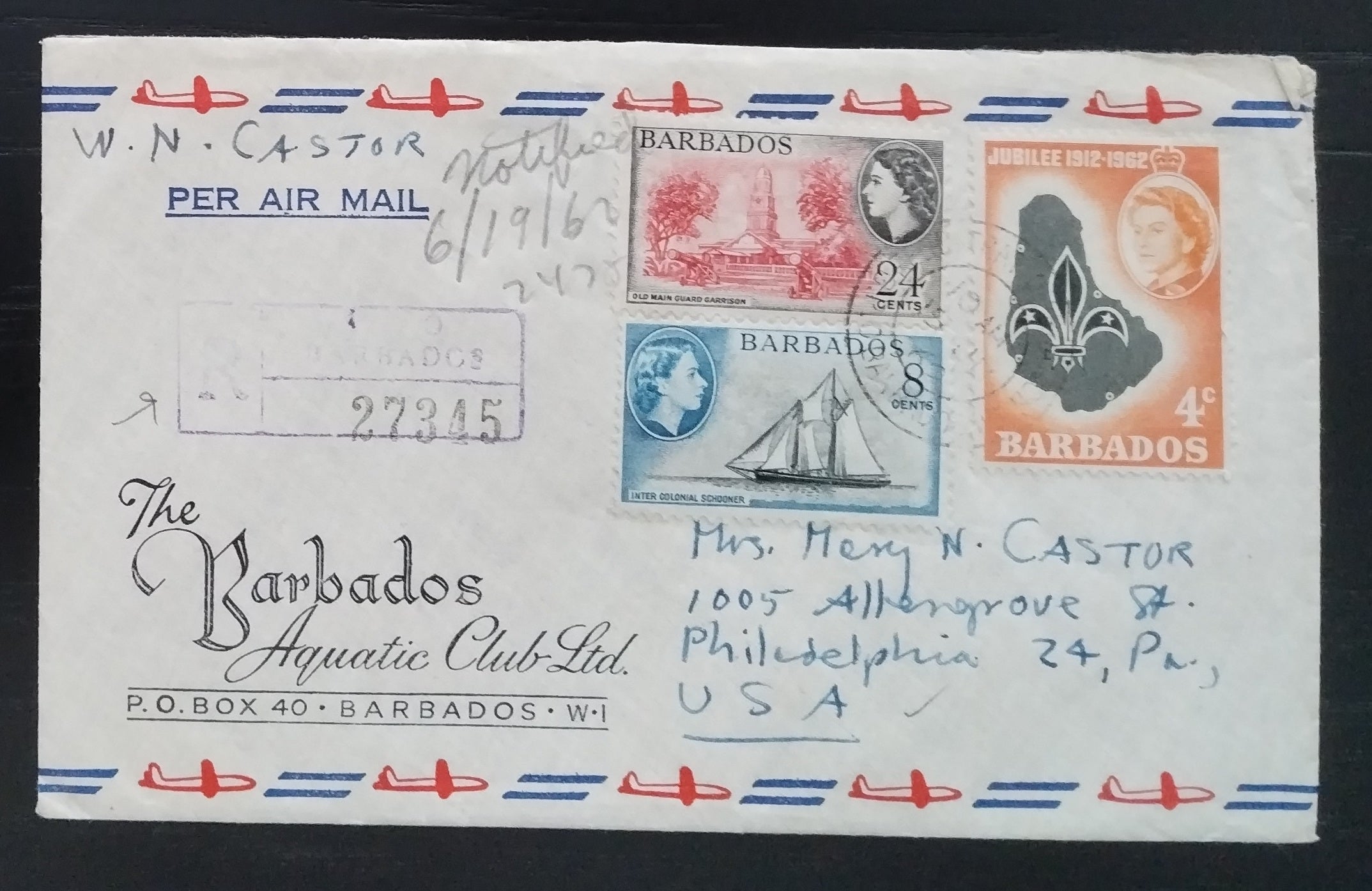 Barbados 1962 Obálka od námořního klubu