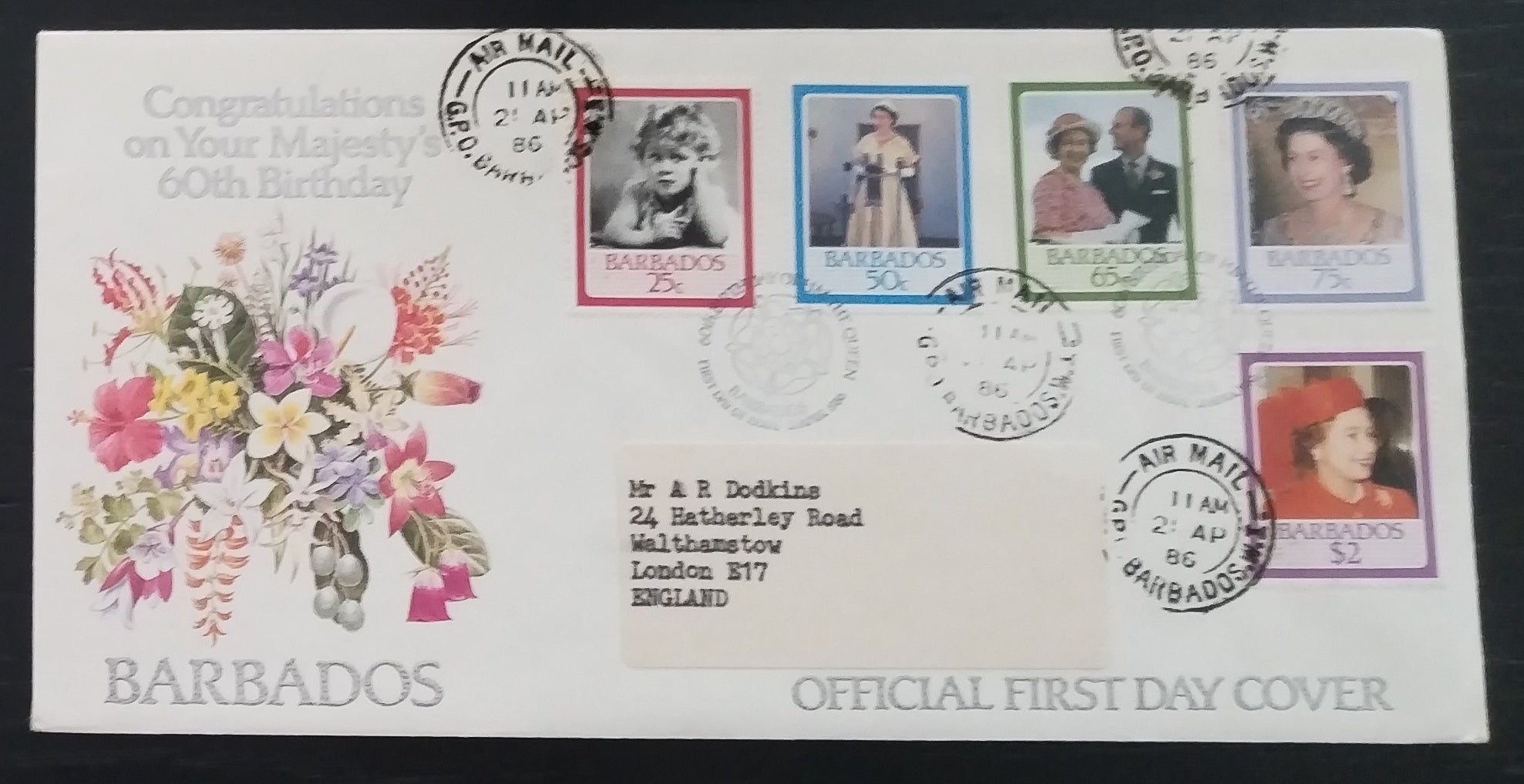Barbados 1986 FDC - Výročí královny Alžběty II.