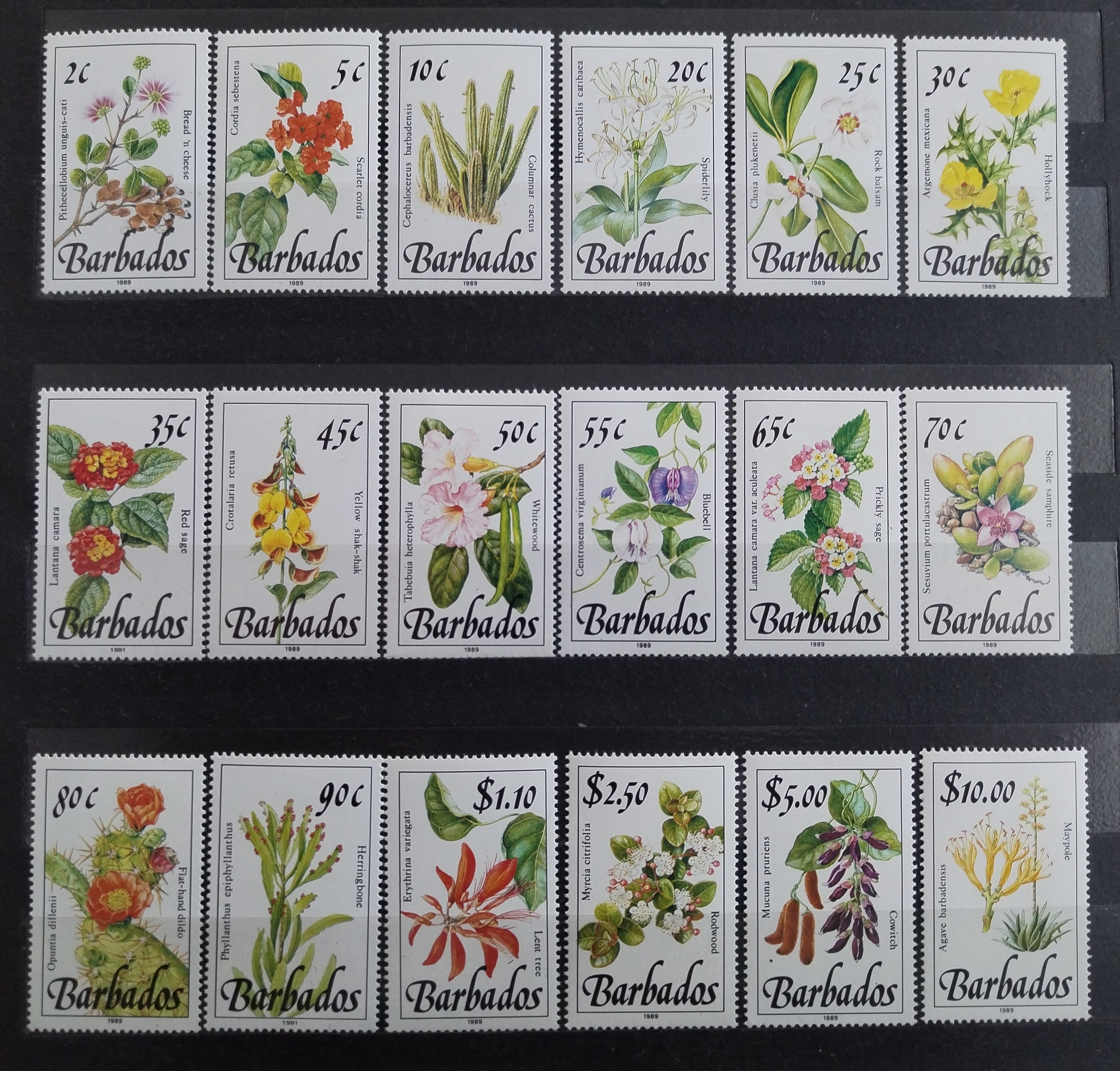 Barbados 1989 Definitiva: Ostrovní květiny a flora s dotisky