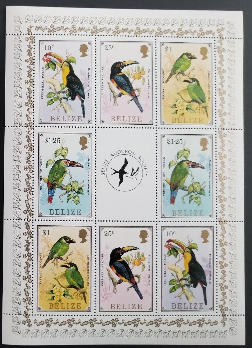 Belize 1986 Tukani a tropičtí ptáci v aršíku