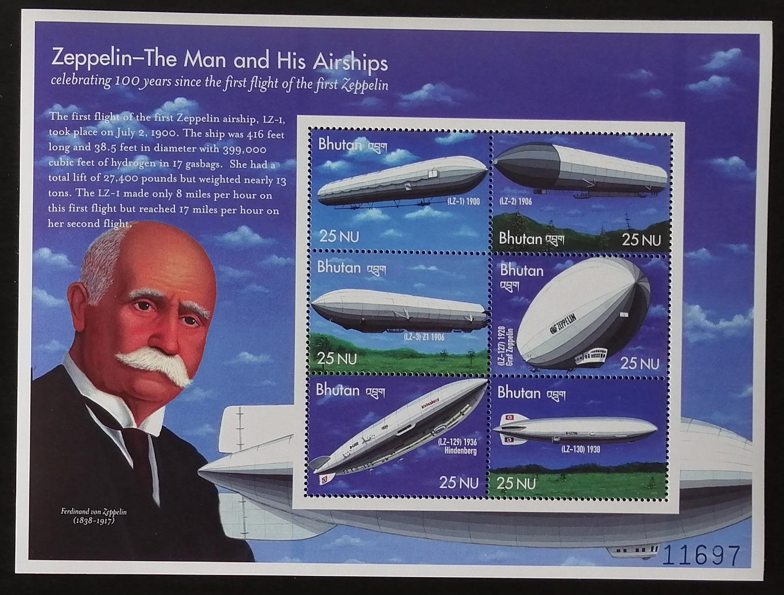 Bhútán 2000 Mi.2104-9 8€ Století zepelínů, vzducholodě