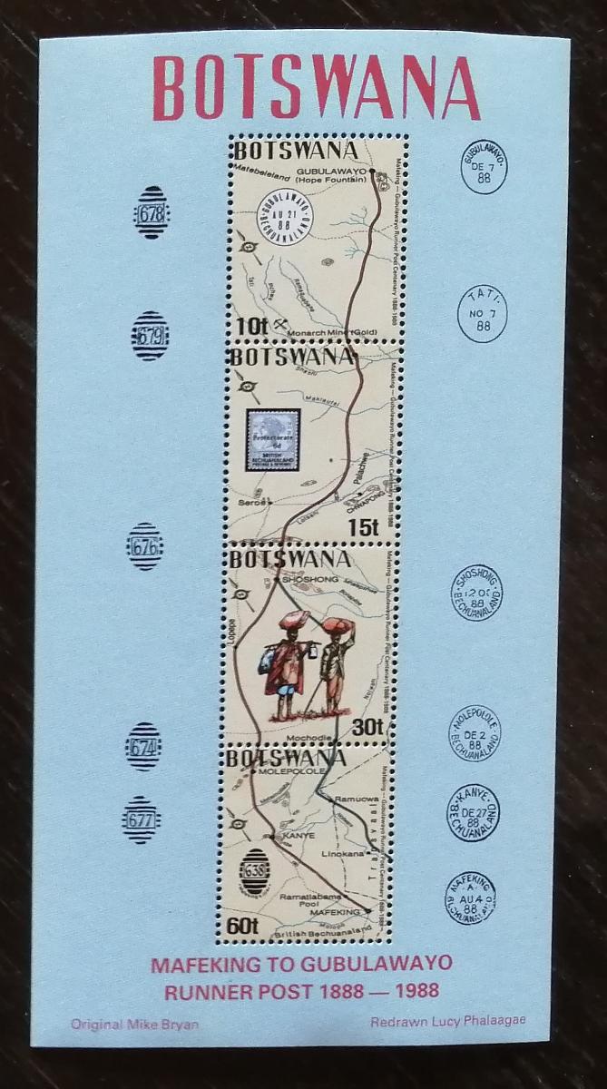 Botswana 1988 Bl.6 18€ výročí národní pošty, Známky (svrnky na lepu)
