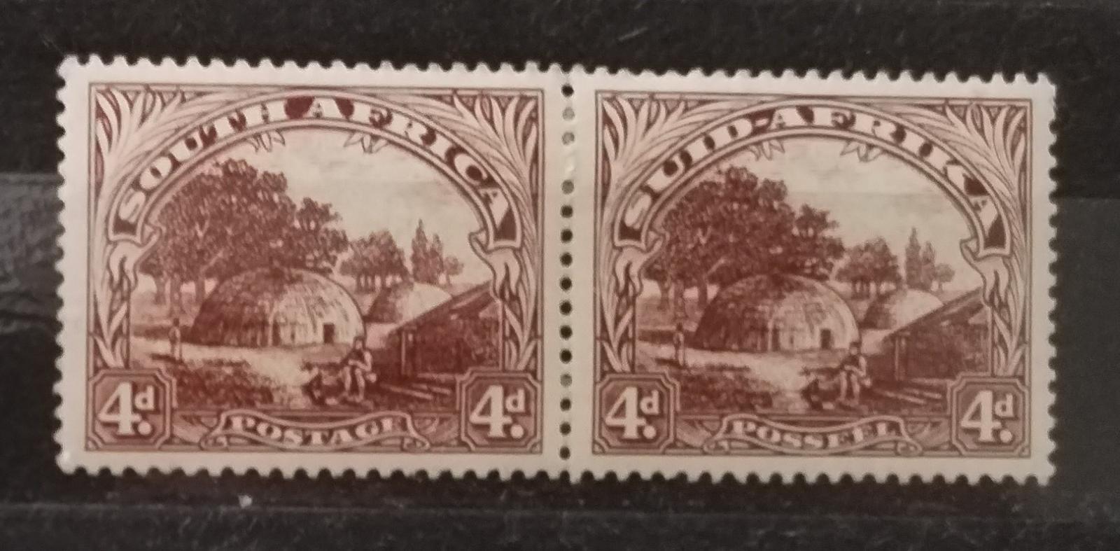 Britská Jižní Afrika 1952 5,5£ Hodnota 4d z definitivy, tradiční obydl
