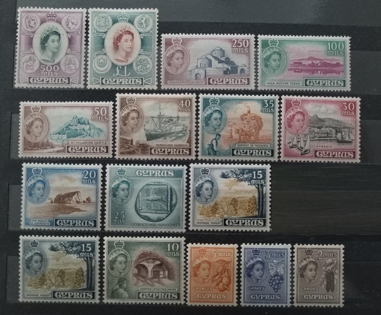 Britský Kypr 1955 145£ Ostrovní definitiva Alžběty II. + var. SG177a