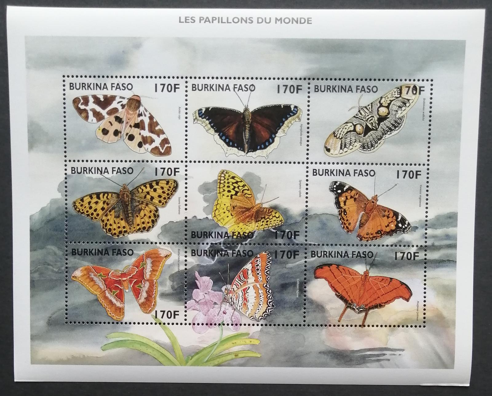 Burkina Faso 1998 Mi.1571-9 10€ Afričtí motýli, okrasný hmyz