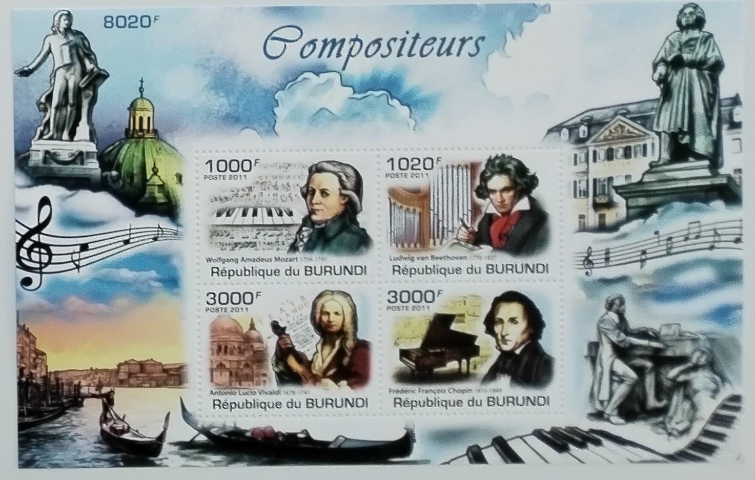 Burundi 2011 9,5€ Skladatelé vážné hudby, Vivaldi a Beethoven