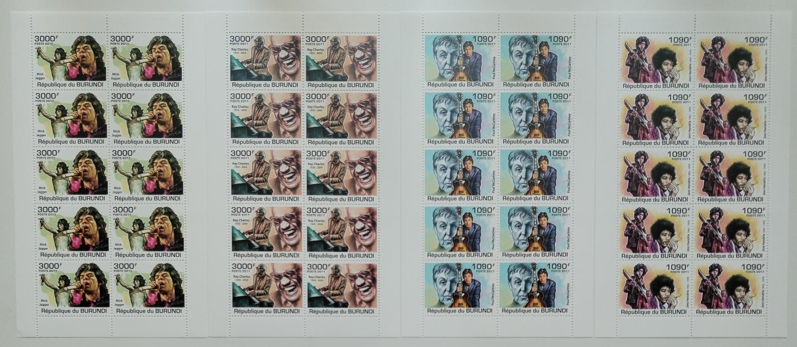 Burundi 2011 95€ Kompletní archy: Hudební legendy - McCartney, Hendrix