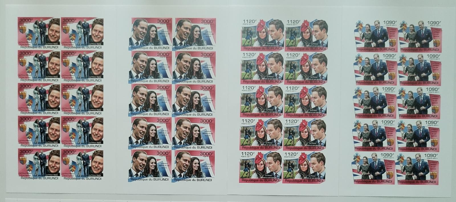 Burundi 2011 95€ Kompletní archy známek: Princezna Kate a William IMP.