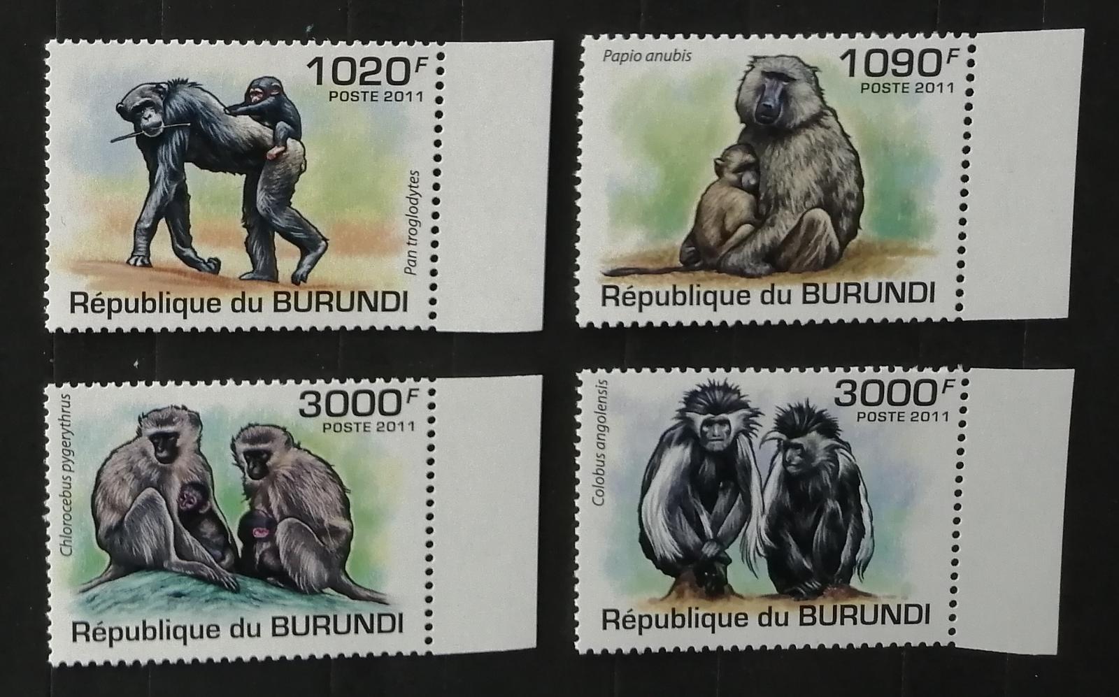Burundi 2011 Mi.2078-1 9,5€ Opice, makaci, šimpanzi, lidoopové, fauna