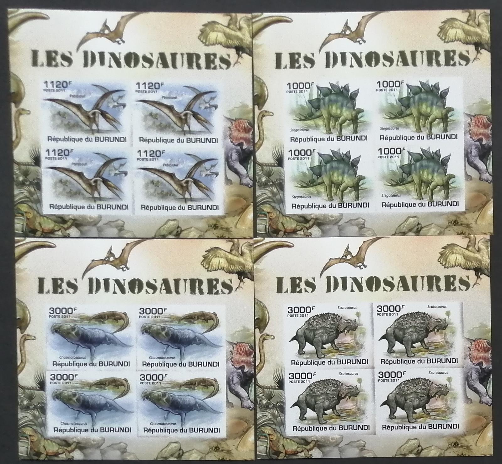 Burundi 2011 Mi.2106-9 +38€ Dinosauři a pravěká fauna ČYTŘBLOKY IMP.