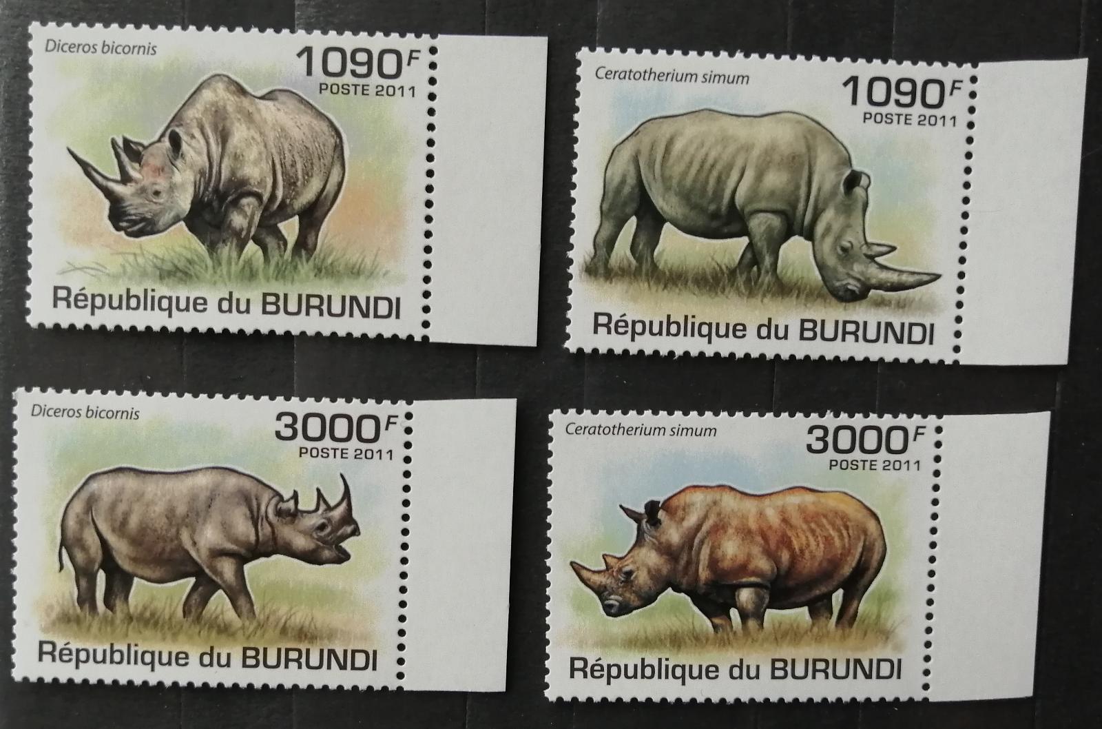 Burundi 2011 Mi.2110-3 9,5€ Nosorožci, africká fauna