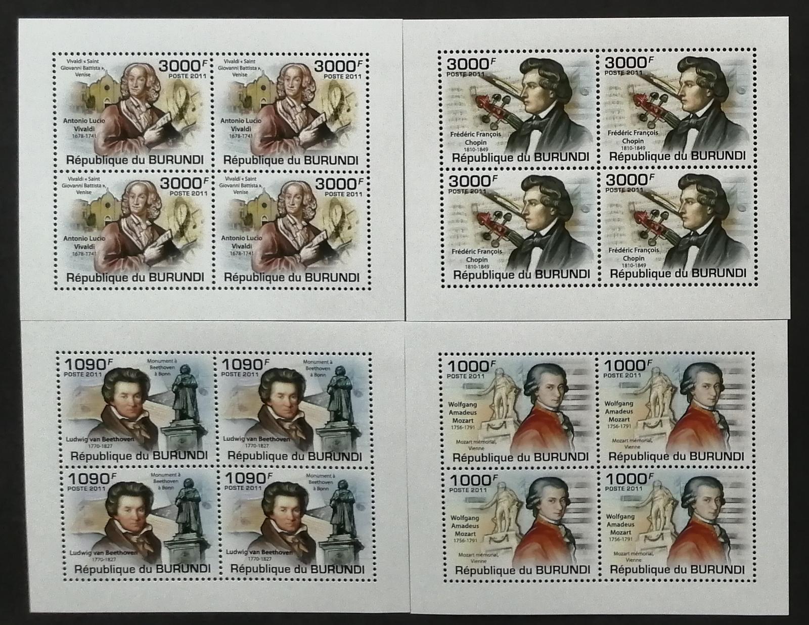 Burundi 2011 Mi.2154-7 +38€ Skladatelé vážné hudby, ČTYŘBLOKY