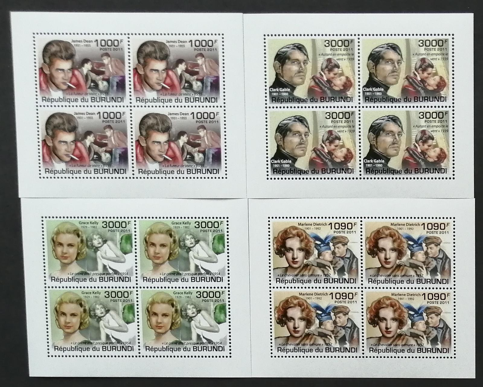 Burundi 2011 Mi.2162-5 +38€ Klasičtí herci a herečky, ČTYŘBLOKY