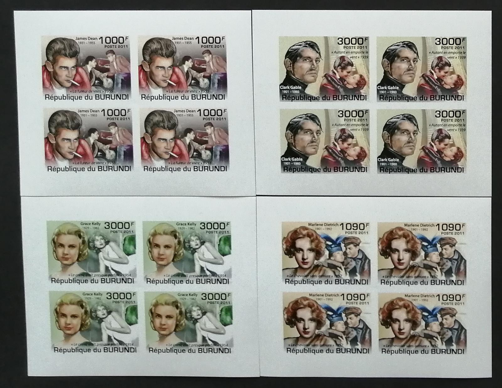 Burundi 2011 Mi.2162-5 +38€ Klasičtí herci a herečky, ČTYŘBLOKY IMP.