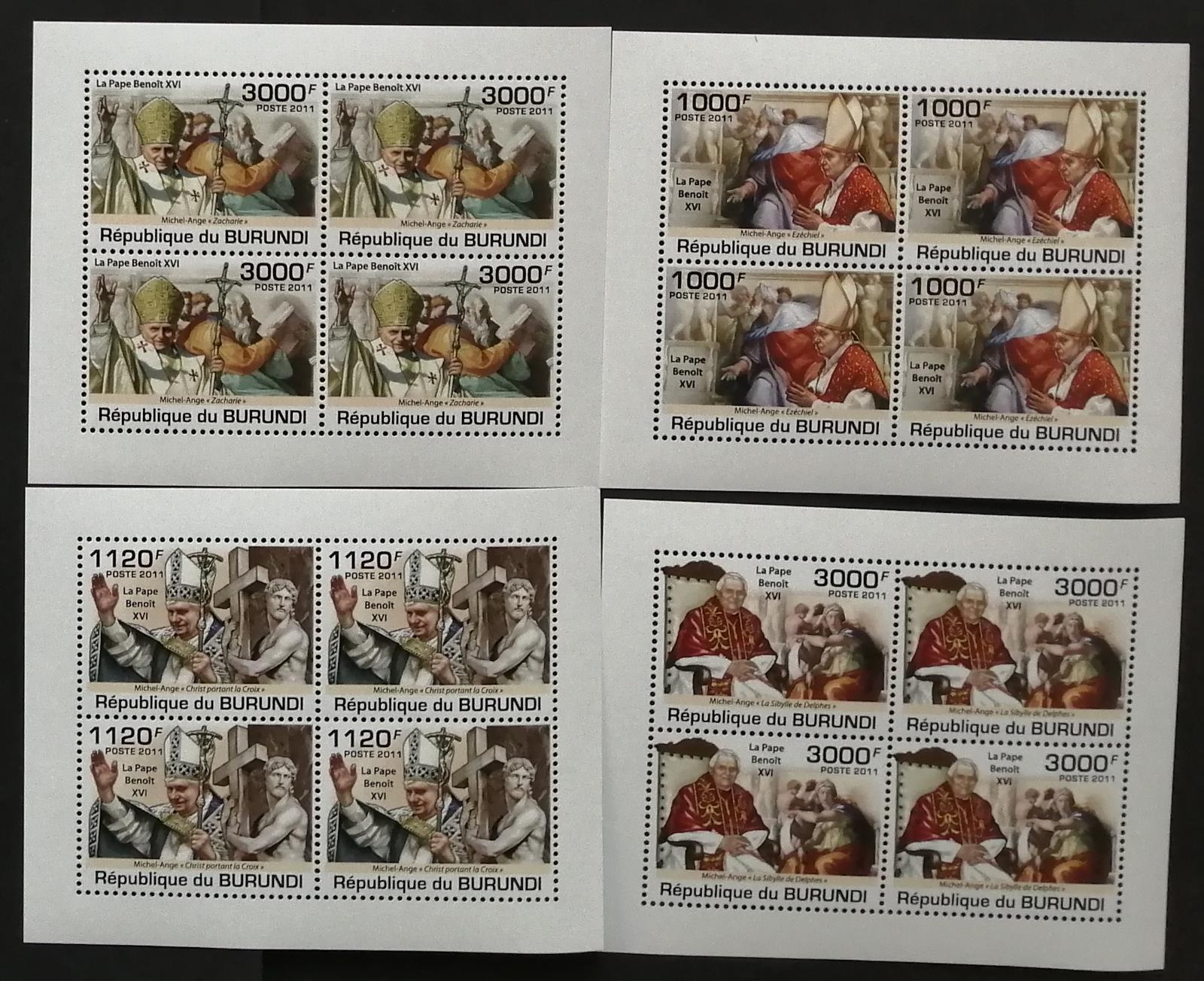 Burundi 2011 Mi.2186-9 +38€ Papež Benedikt XVI. a umění, ČTYŘBLOKY