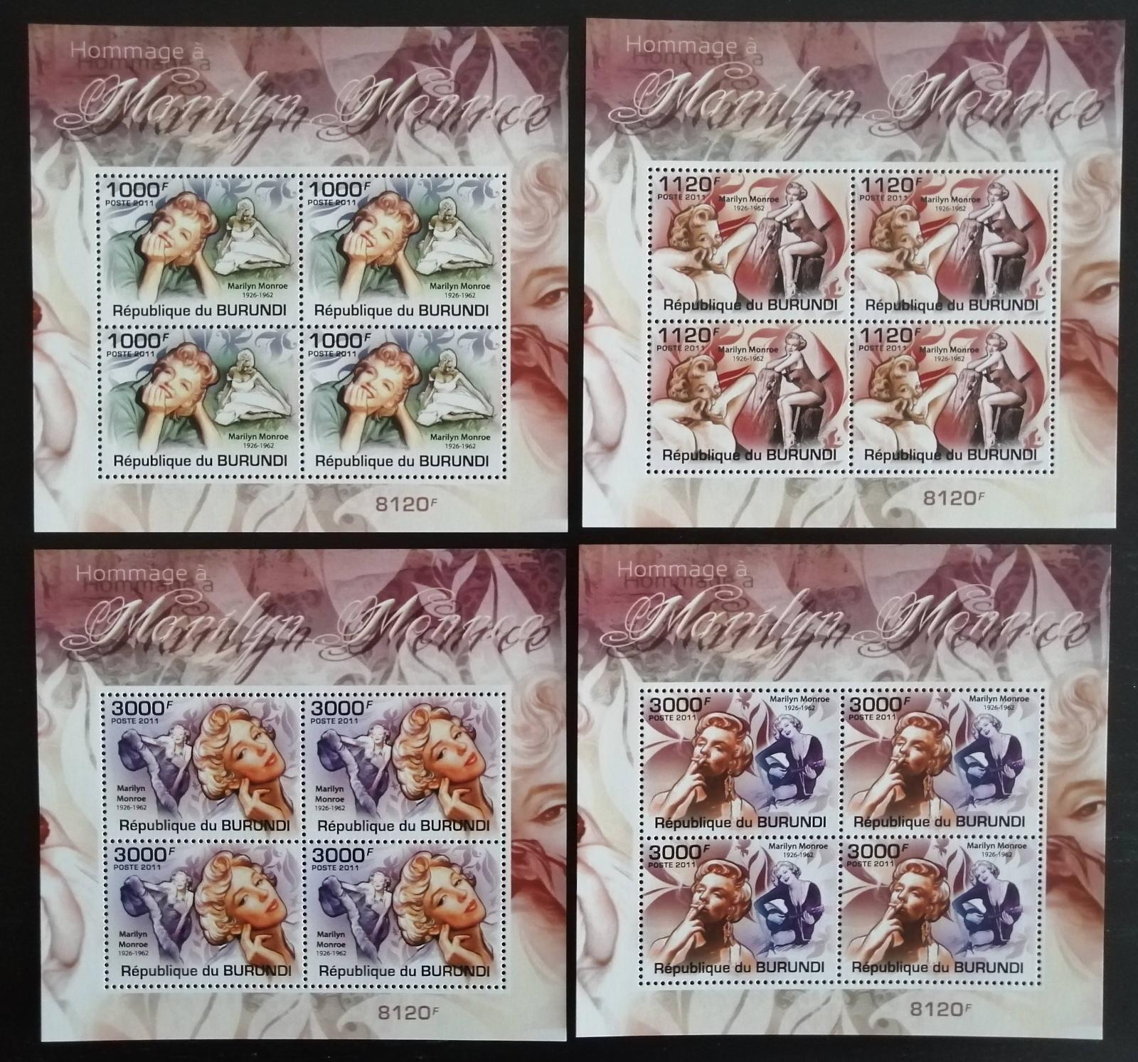 Burundi 2011 Mi.2221-24 37€ - 50 let smrti Marilyn Monroe, osobnosti
