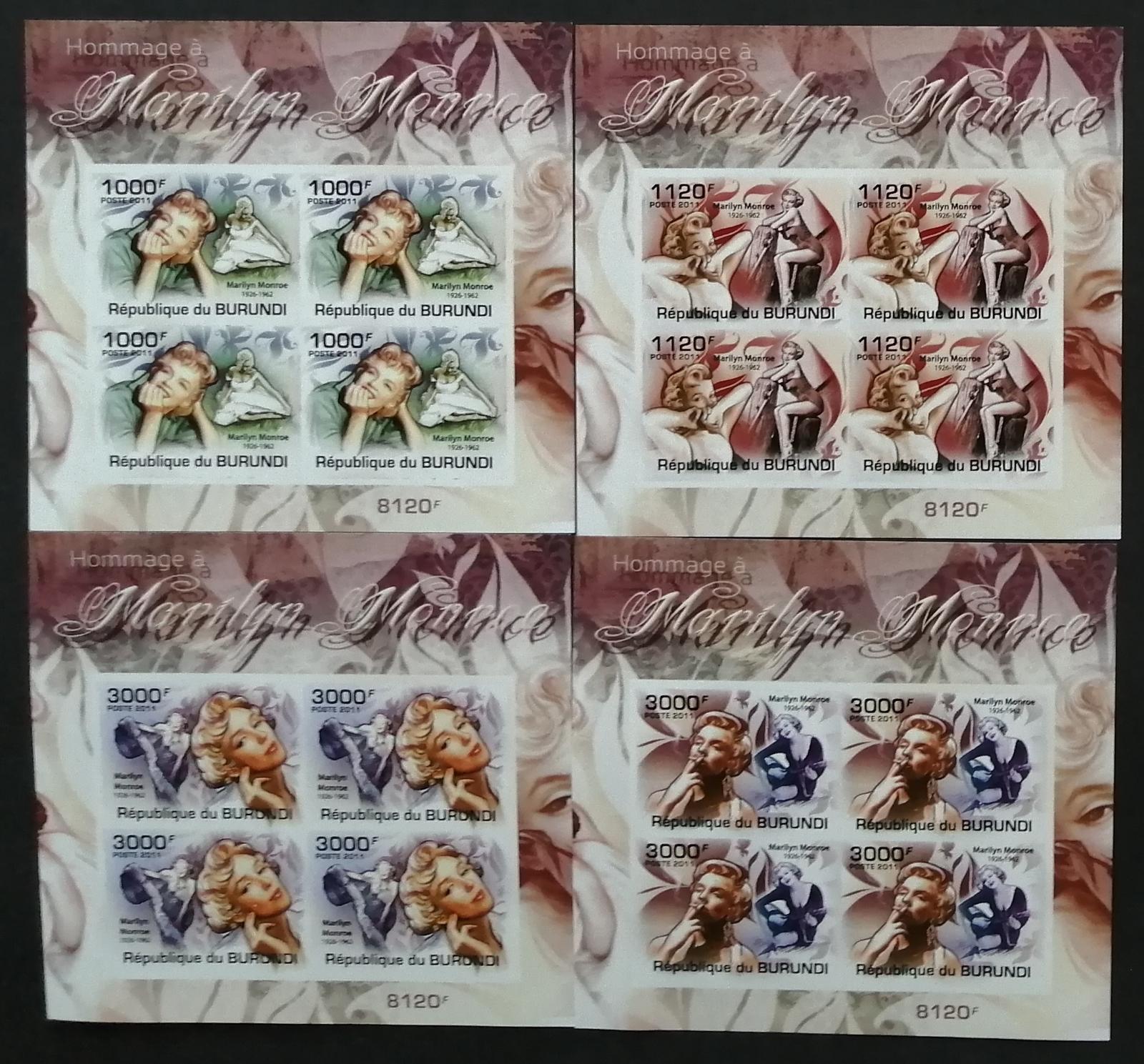Burundi 2011 Mi.2222-5 +38€ 50 let smrti Marilyn Monroe, ČTYŘBLOKY IMP