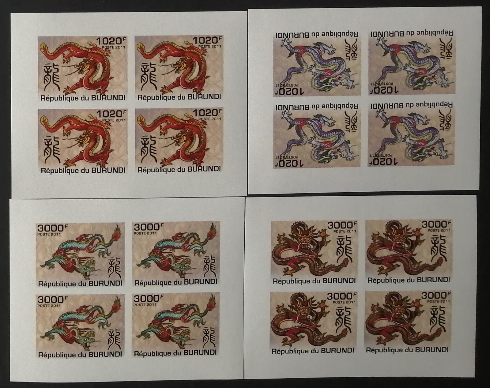 Burundi 2011 Mi.2234-7 +38€ Čínský rok draka, Draci, ČTYŘBLOKY IMP.