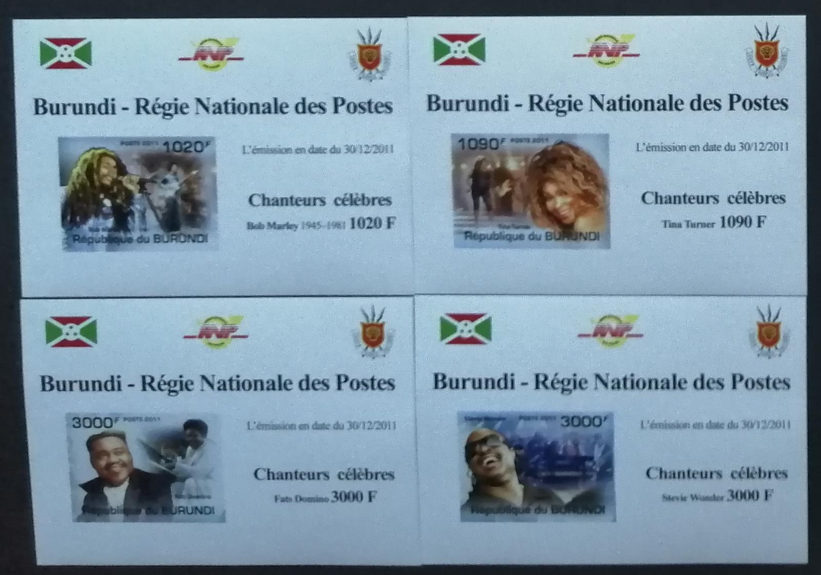 Burundi 2011 Mi.2262-5 9,5€ Zpěváci, Turner, Marley, WonderDELUXE IMP.