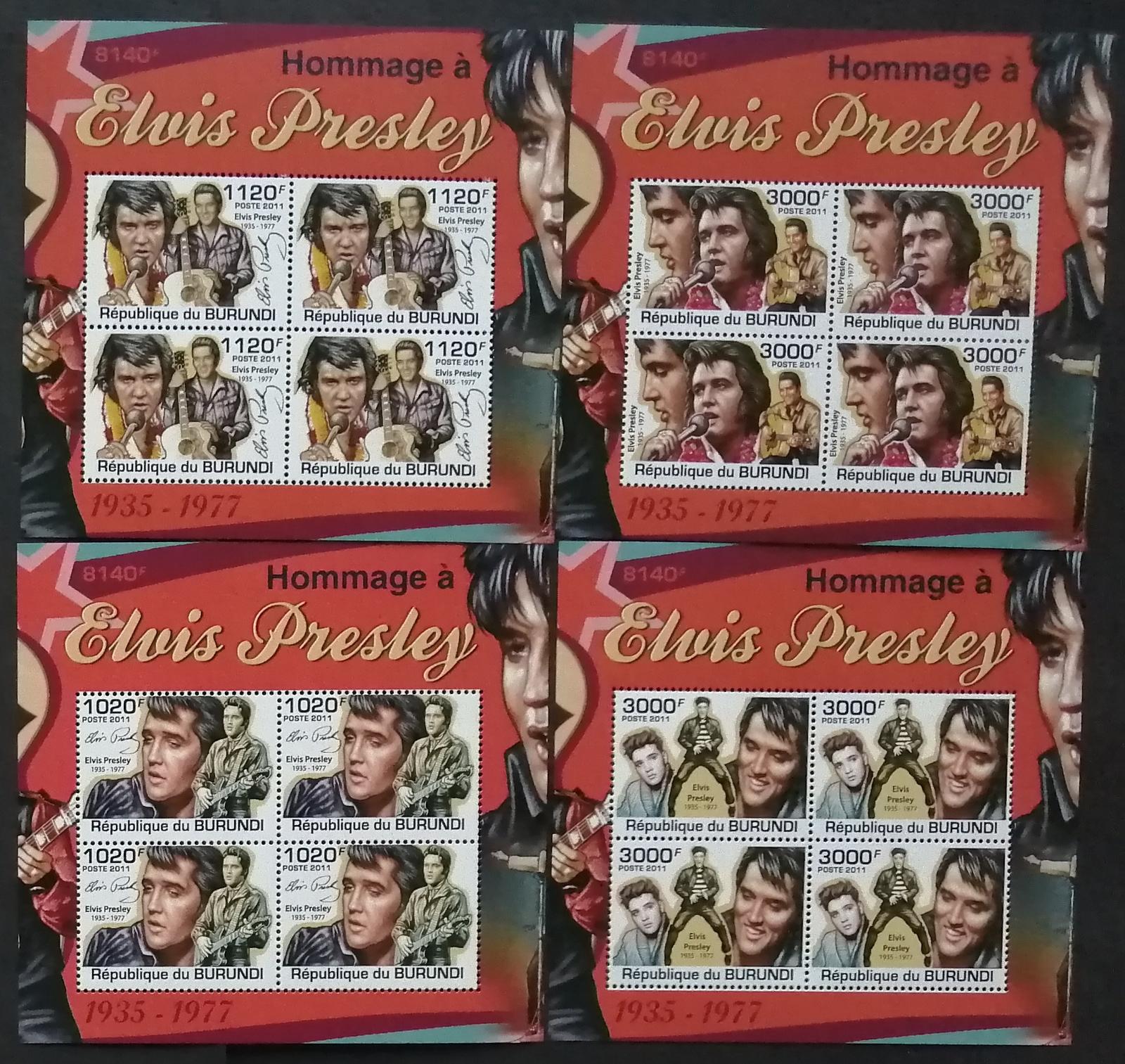 Burundi 2011 Mi.2270-3 +38€ Elvis Presley a hudba, ČTYŘBLOKY