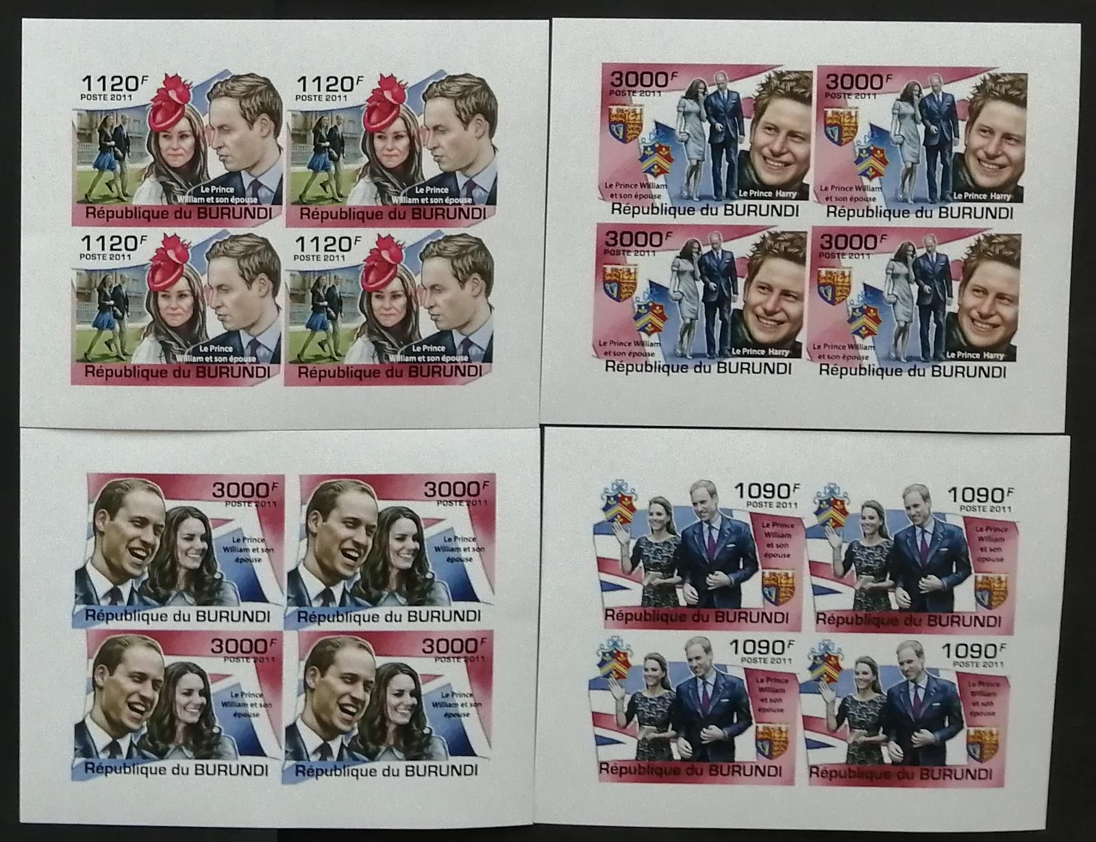 Burundi 2011 Mi.2282-5 +38€ Princ William a Kate ČTYŘBLOKY IMP.