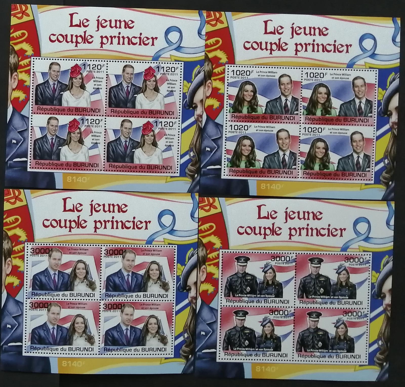 Burundi 2011 Mi.2286-9 +38€ Princ William a Kate, ČTYŘBLOKY