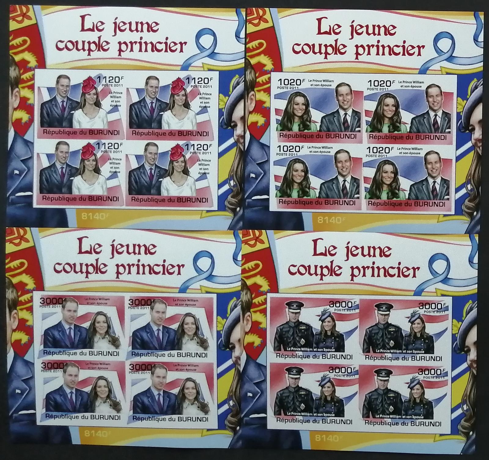 Burundi 2011 Mi.2286-9 +38€ Princ William a Kate, ČTYŘBLOKY IMP.